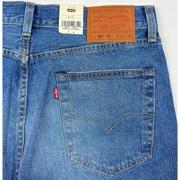 Levis 501 93 Premium Men 32x32 Straight Blue Jeans Distressed Button Fly Stretch - Picture 11 of 12